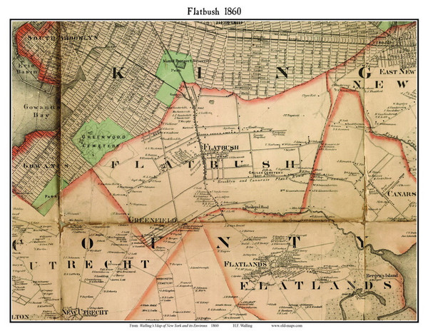 Flatbush, New York 1860 Old Town Map Custom Print - NYC Environs