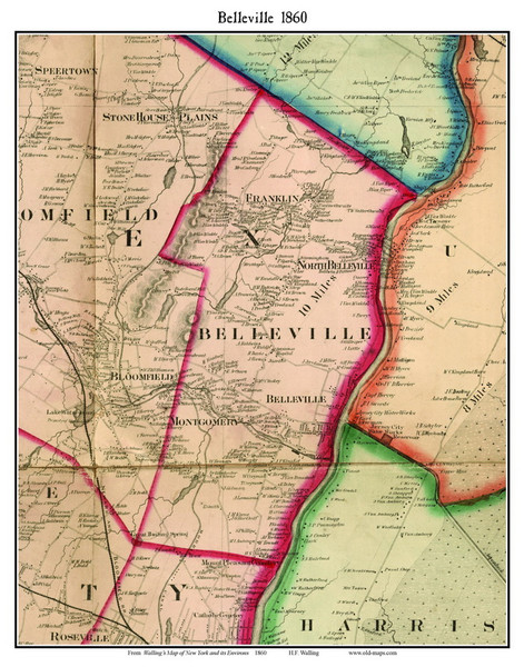 Belleville, New Jersey 1860 Old Town Map Custom Print - NYC Environs