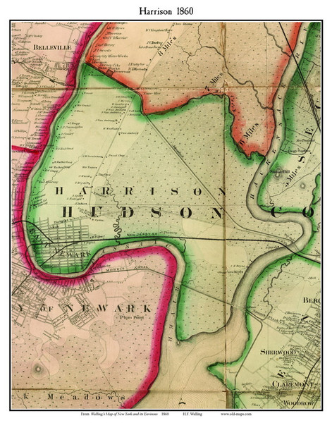 Harrison, New Jersey 1860 Old Town Map Custom Print - NYC Environs