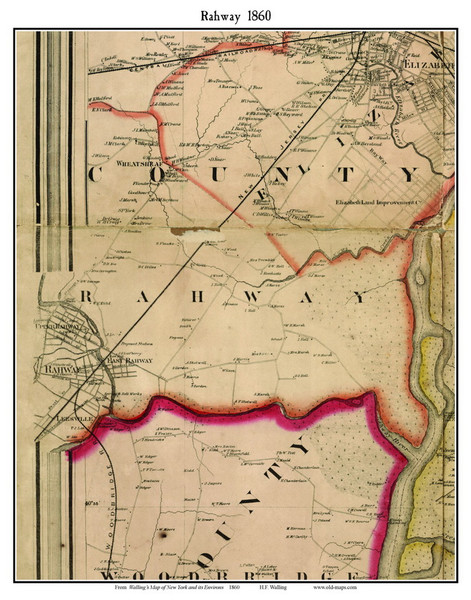 Rahway (partial), New Jersey 1860 Old Town Map Custom Print - NYC Environs