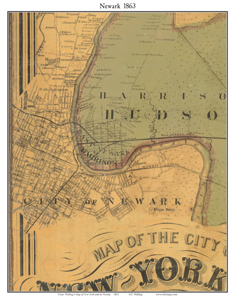 Newark (partial), New Jersey 1863 Old Town Map Custom Print - NYC Vicinity
