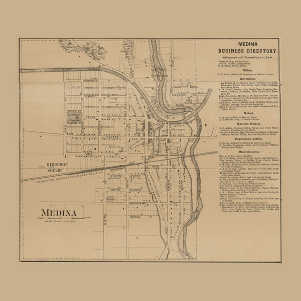 Medina, New York 1860 Old Town Map Custom Print - Orleans Co.