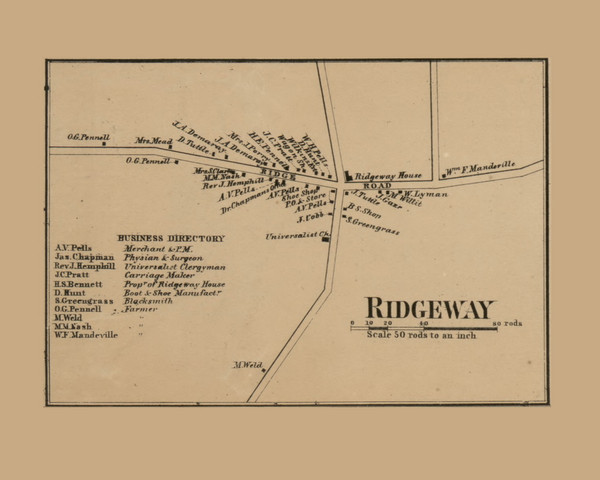 Ridgeway Village, New York 1860 Old Town Map Custom Print - Orleans Co.