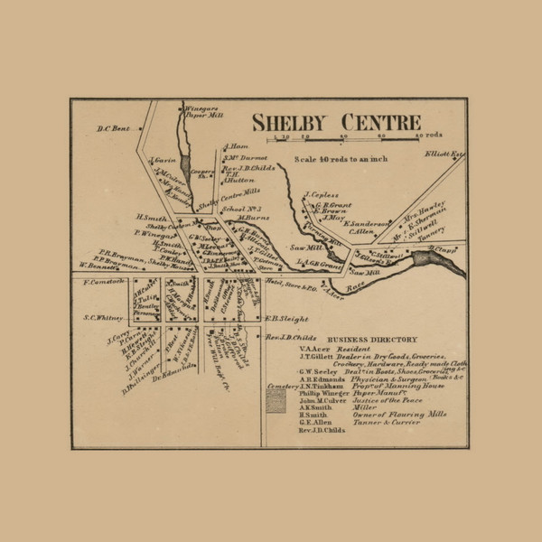 Shelby Center, New York 1860 Old Town Map Custom Print - Orleans Co.