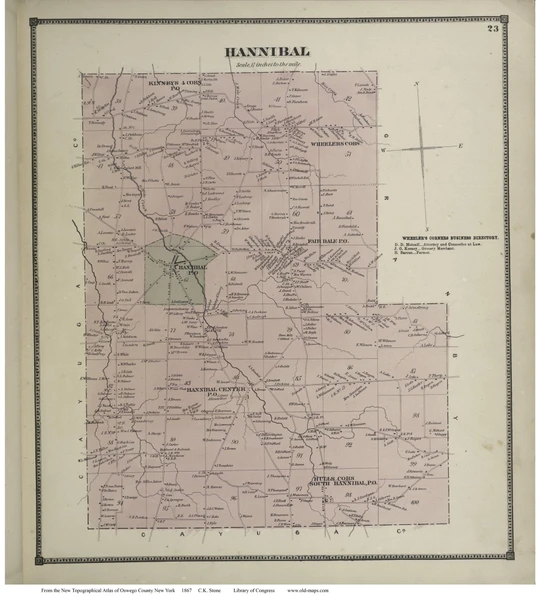 Hannibal, New York 1867 - Old Town Map Reprint - Oswego Co.