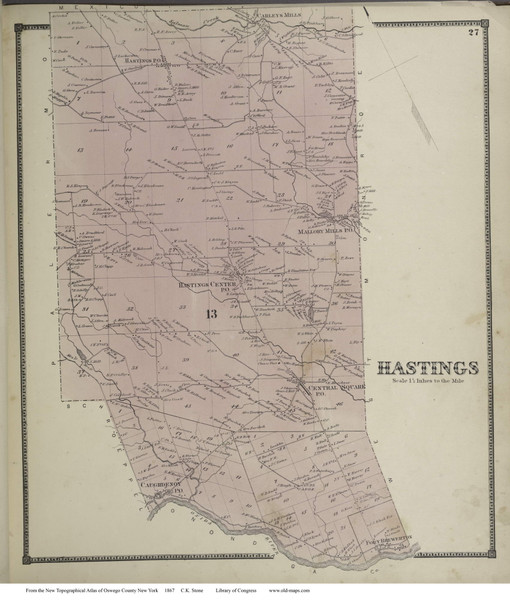 Hastings, New York 1867 - Old Town Map Reprint - Oswego Co.