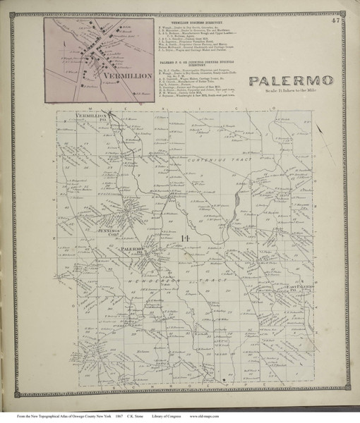 Palermo, New York 1867 - Old Town Map Reprint - Oswego Co.