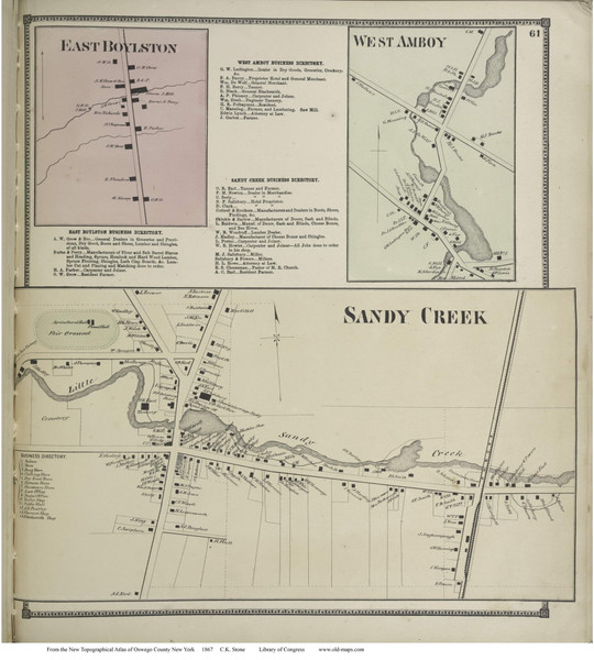 Sandy Creek Village, etc, New York 1867 - Old Town Map Reprint - Oswego Co. Sandy Creek Village, etc, New York 1867 - Old Town Map Reprint - Oswego Co.