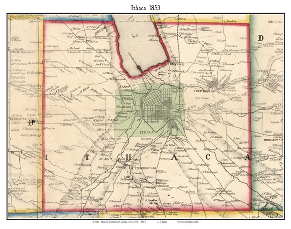 Ithaca, New York 1853 Old Town Map Custom Print - Tompkins Co. Ithaca, New York 1853 Old Town Map Custom Print - Tompkins Co.