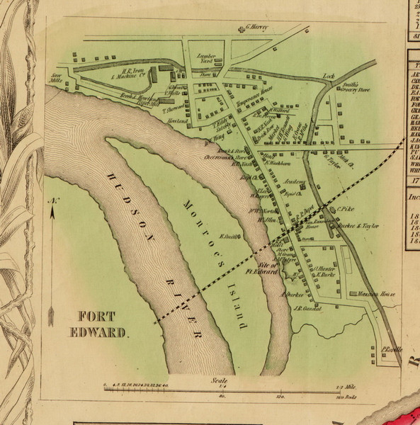 Fort Edward Village, New York 1853 Old Town Map Custom Print - Washington Co.