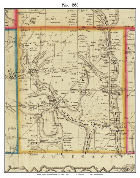 Pike, New York 1853 Old Town Map Custom Print - Wyoming Co.