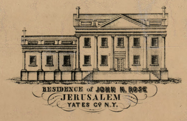 Res. of John N. Rose, New York 1855 Old Town Map Custom Print - Yates Co.