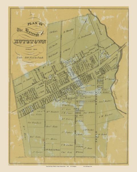 Borough of Kutztown, Pennsylvania 1860 Old Town Map Custom Print - Berks Co.