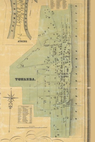 Towanda Village - Bradford Co., Pennsylvania 1858 Old Town Map Custom Print - Bradford Co.