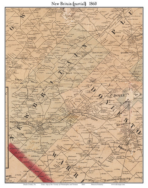 New Britain Township, Pennsylvania 1860 Old Town Map Custom Print - Bucks Co. New Britain Township, Pennsylvania 1860 Old Town Map Custom Print - Bucks Co.