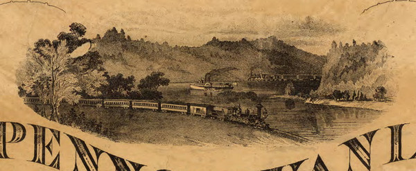 Pictorial of Train and Steamboat - Cameron Co., Pennsylvania 1870 Old Town Map Custom Print - Cameron Co.
