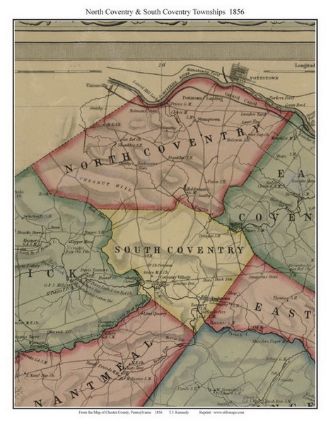 North Coventry and South Coventry Township, Pennsylvania 1856 Old Town Map Custom Print - Chester Co.