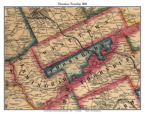 Thornbury Township, Pennsylvania 1860 Old Town Map Custom Print - Chester Co. Thornbury Township, Pennsylvania 1860 Old Town Map Custom Print - Chester Co.