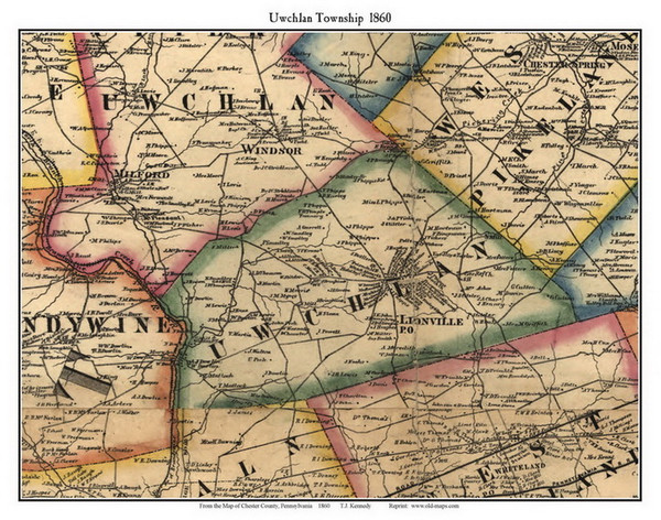Uwchlan Township, Pennsylvania 1860 Old Town Map Custom Print - Chester Co.