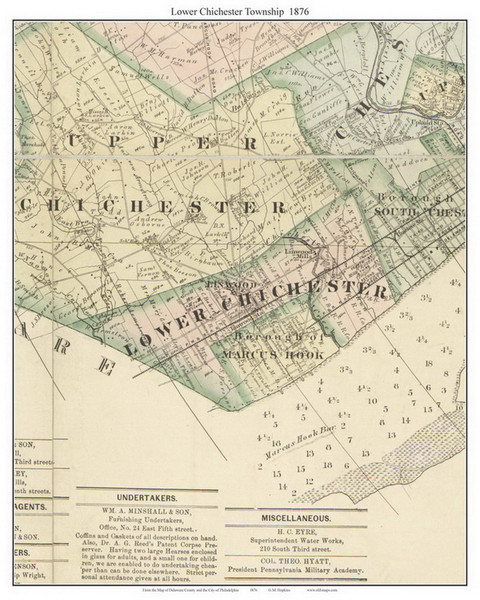 Lower Chichester Township, Pennsylvania 1876 Old Town Map Custom Print - Delaware Co.