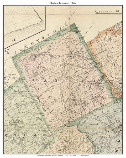 Radnor Township, Pennsylvania 1876 Old Town Map Custom Print - Delaware Co.