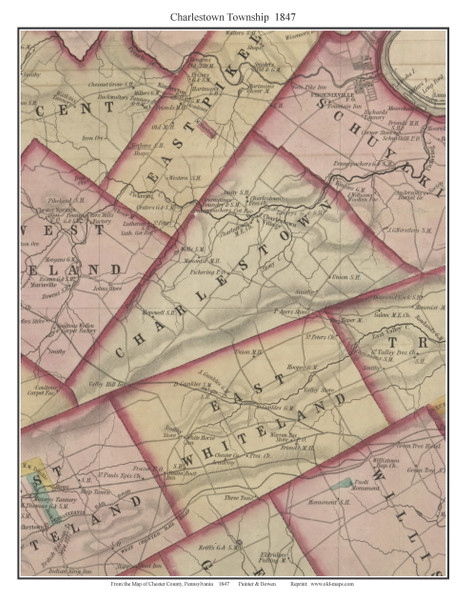 Charlestown Township, Pennsylvania 1847 Old Town Map Custom Print - Chester Co.