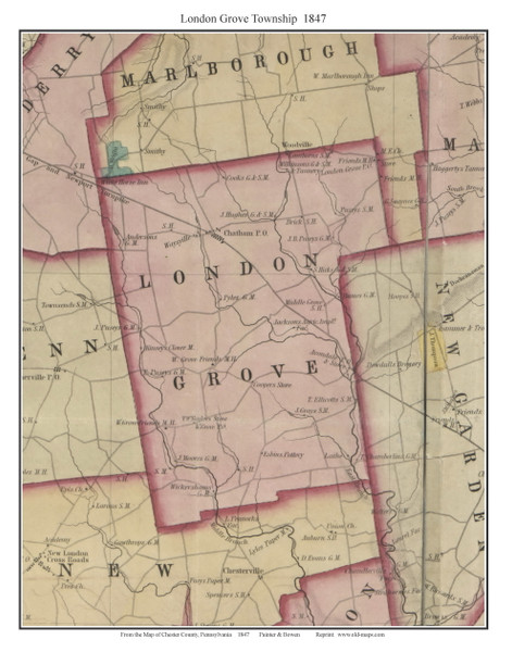 London Grove Township, Pennsylvania 1847 Old Town Map Custom Print - Chester Co.