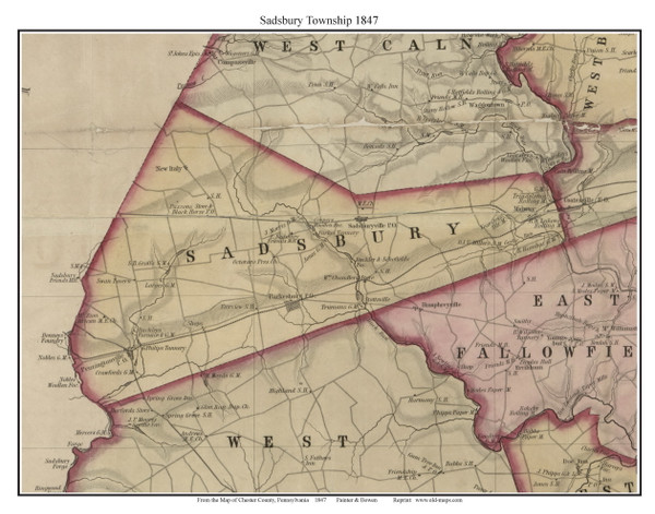 Sadsbury Township, Pennsylvania 1847 Old Town Map Custom Print - Chester Co.