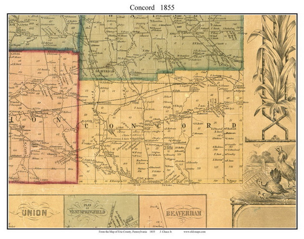 Concord Township, Pennsylvania 1855 Old Town Map Custom Print - Erie Co.