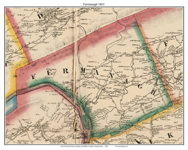 Fermanagh Township, Pennsylvania 1863 Old Town Map Custom Print - Juniata Co.