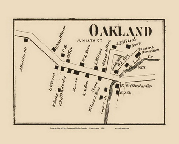 Oakland Village, Fayette Township, Pennsylvania 1863 Old Town Map Custom Print - Juniata Co.