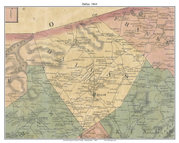 Dallas Township, Pennsylvania 1864 Old Town Map Custom Print - Luzerne Co. Dallas Township, Pennsylvania 1864 Old Town Map Custom Print - Luzerne Co.