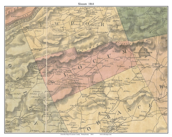Slocum Township, Pennsylvania 1864 Old Town Map Custom Print - Luzerne Co.