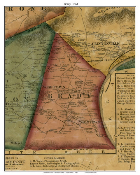 Brady Township, Pennsylvania 1861 Old Town Map Custom Print - Lycoming Co.