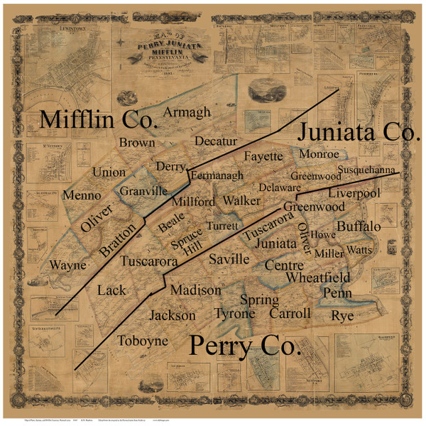 Towns on Source Map - Perry Co., Pennsylvania 1863 - NOT FOR SALE - Perry Co.