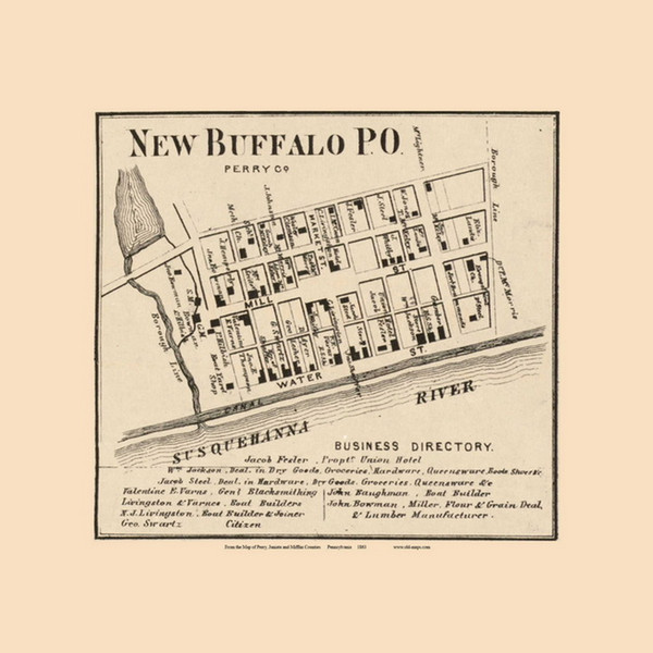 New Buffalo Village, Watts Township, Pennsylvania 1863 Old Town Map Custom Print - Perry Co.