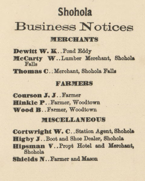 Shohola Business Directory - Shohla Township, Pennsylvania 1872 Old Town Map Custom Print - Pike Co. Shohola Business Directory - Shohla Township, Pennsylvania 1872 Old Town Map Custom Print - Pike Co.