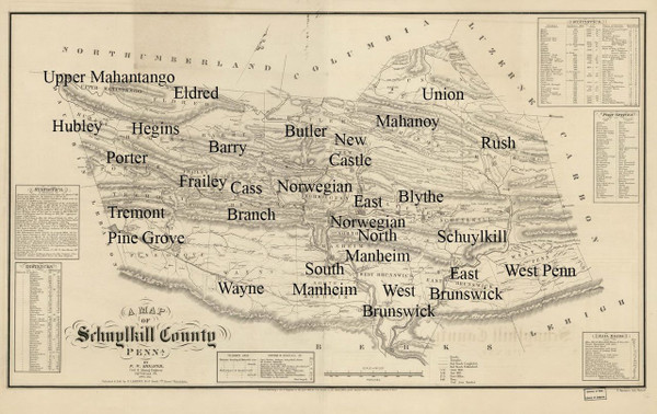 Towns on Source Map - Schuylkill Co., Pennsylvania 1855 - NOT FOR SALE - Schuylkill Co.