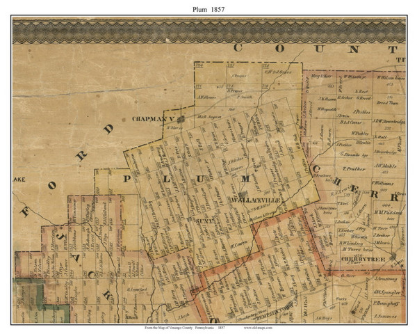 Plum Township, Pennsylvania 1857 Old Town Map Custom Print - Venango Co.