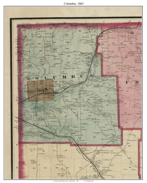 Columbus Township, Pennsylvania 1865 Old Town Map Custom Print - Warren Co. (Beers)