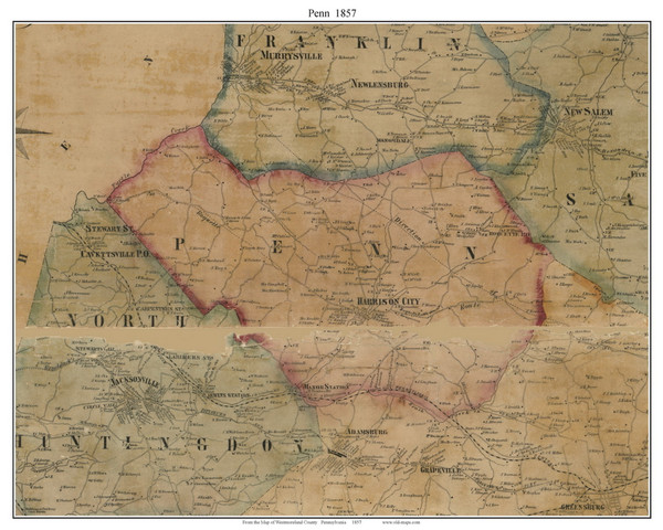 Penn Township, Pennsylvania 1857 Old Town Map Custom Print - Westmoreland Co.