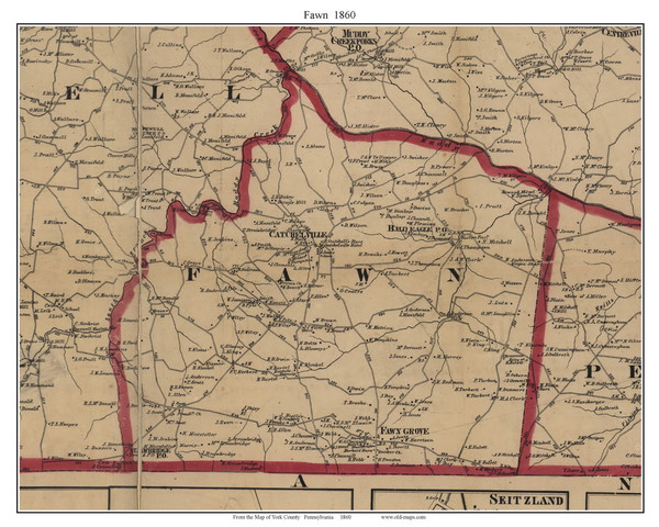 Fawn Township, Pennsylvania 1860 Old Town Map Custom Print - York Co. Fawn Township, Pennsylvania 1860 Old Town Map Custom Print - York Co.