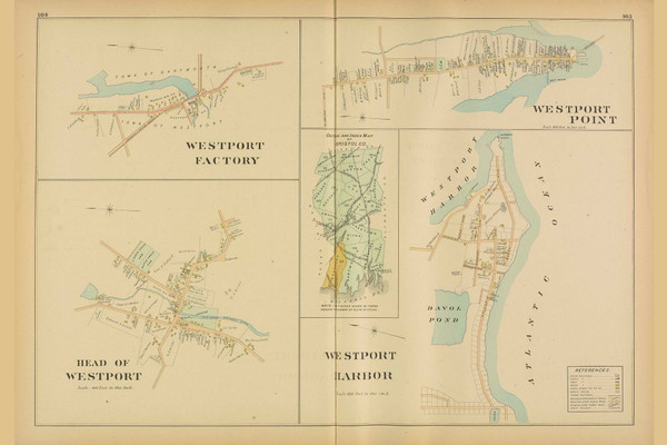 Westport, Westport Factory, Westport Point, and Westport Harbor Villages - Westport, Massachusetts 1895 Old Town Map Reprint - Bristol Co. Westport, Westport Factory, Westport Point, and Westport Harbor Villages - Westport, Massachusetts 1895 Old Town Map Reprint - Bristol Co.