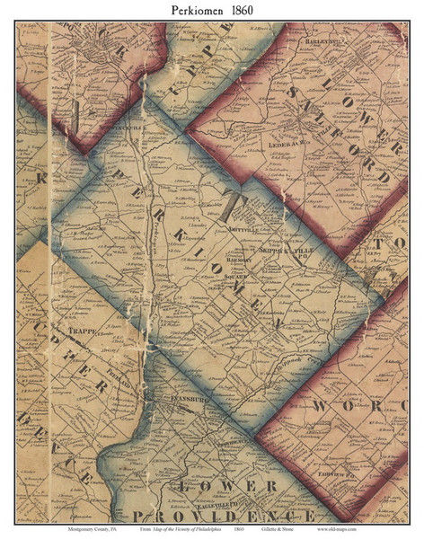 Perkiomen Township, Pennsylvania 1860 Old Town Map Custom Print - Montgomery Co. Perkiomen Township, Pennsylvania 1860 Old Town Map Custom Print - Montgomery Co.