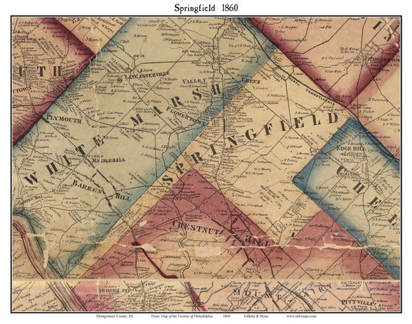 Springfield Township, Pennsylvania 1860 Old Town Map Custom Print - Montgomery Co. Springfield Township, Pennsylvania 1860 Old Town Map Custom Print - Montgomery Co.