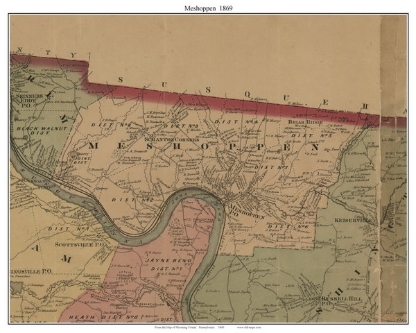 Meshoppen Township, Pennsylvania 1869 Old Town Map Custom Print - Wyoming Co.