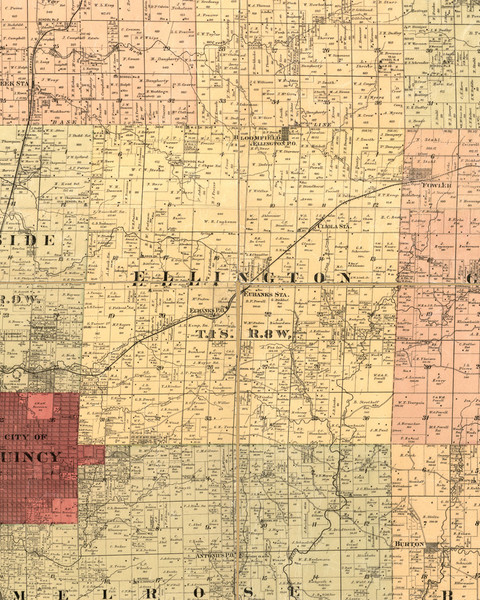 Ellington, Illinois 1889 Old Town Map Custom Print - Adams Co.