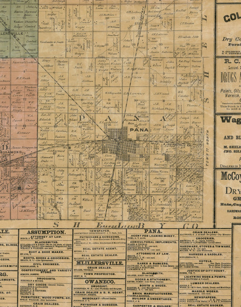 Pana, Illinois 1872 Old Town Map Custom Print - Christian Co.