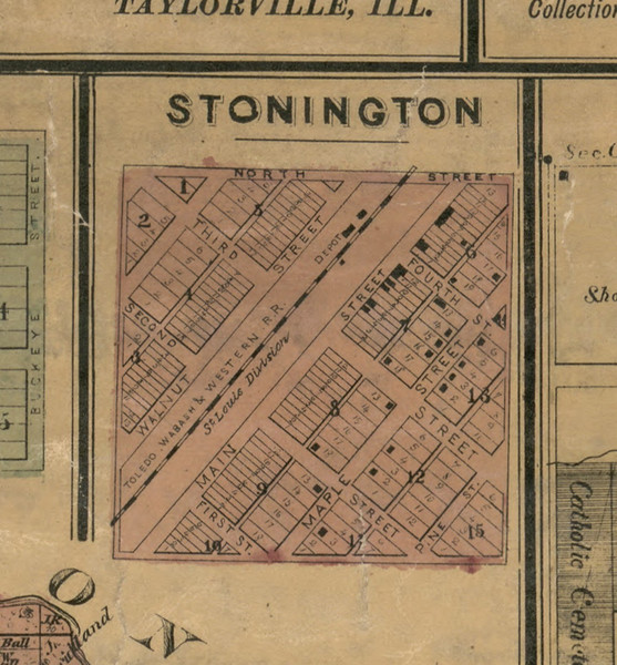 Stonington Village - Christian Co., Illinois 1872 Old Town Map Custom Print - Christian Co.
