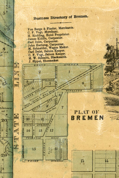 Bremen Village - Cook Co., Illinois 1861 Old Town Map Custom Print - Cook Co.